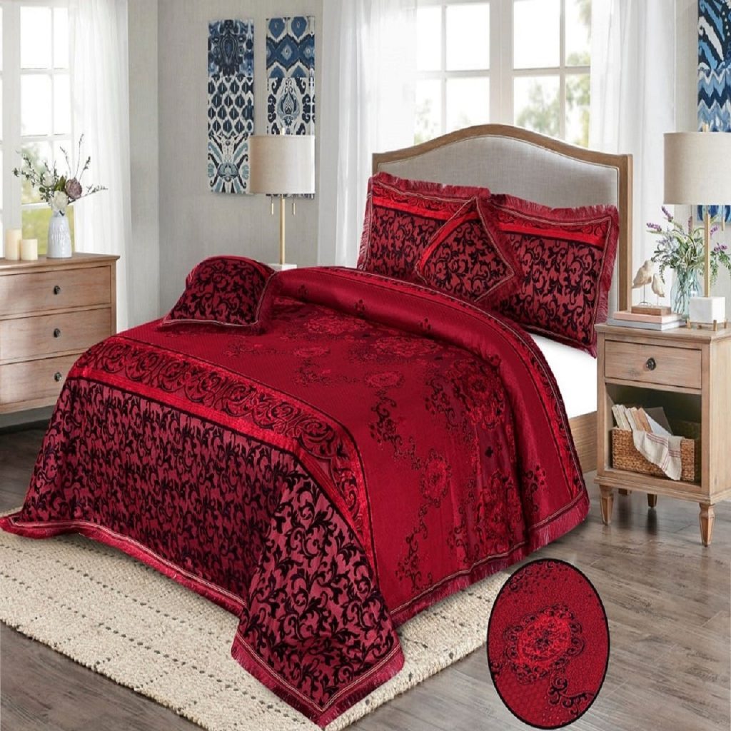 Teresa 5 Pcs Heavy Palachi Velvet Red Bedding Set