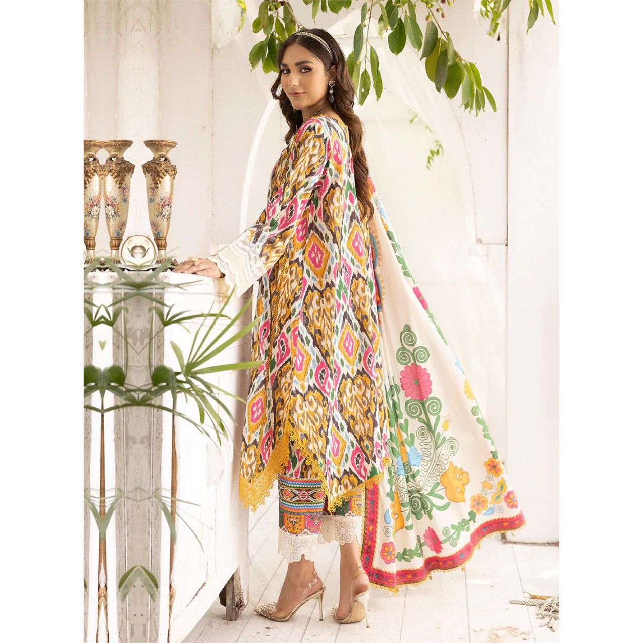 Aroma 3 Pcs Embroidered Unstitched Suit Yellow