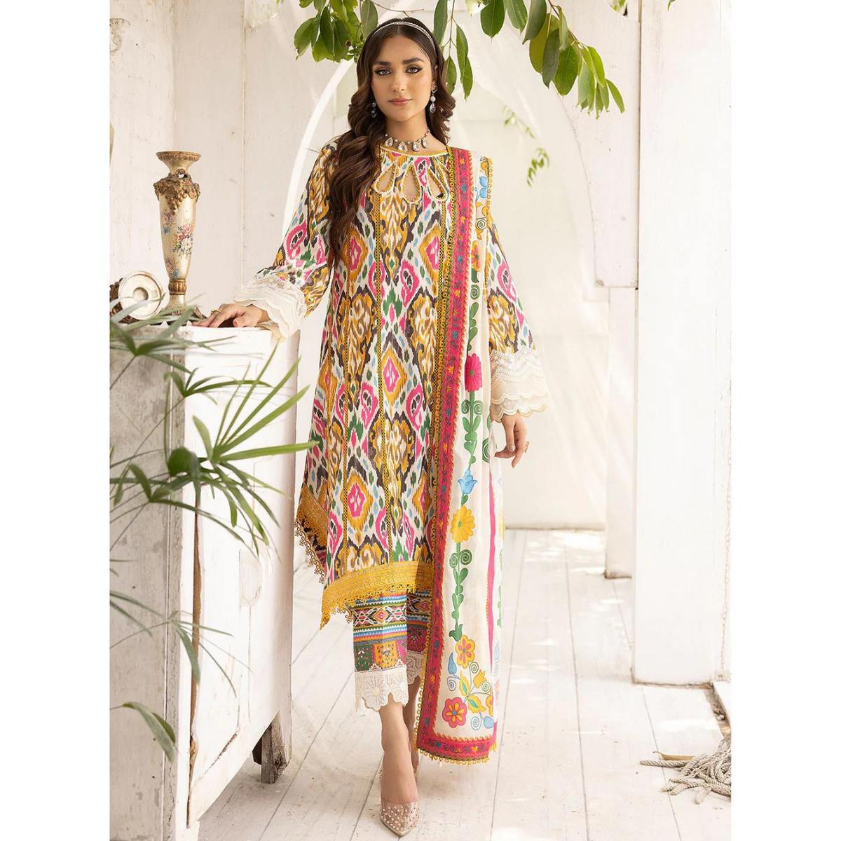 Aroma 3 Pcs Embroidered Unstitched Suit Yellow