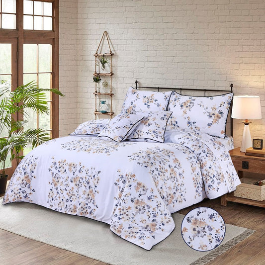 6 Pcs Cotton Satin Floral Bed Sheet Set (Quilt, Pillow & Cushion Covers) 1024