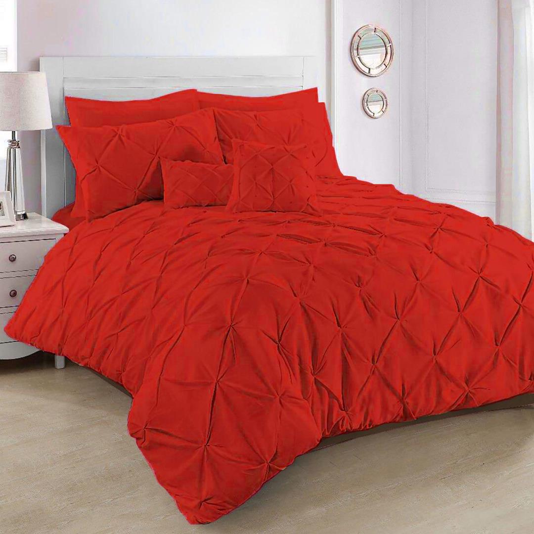 6 Pcs Diamond Red Bed Sheet Set With Quilt, Pillow And Cushions Covers