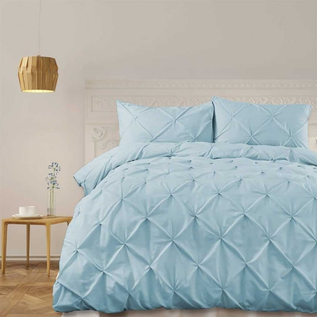 6 Pcs Diamond Sky Blue Bed Sheet Set with Quilt and Pillow Covers