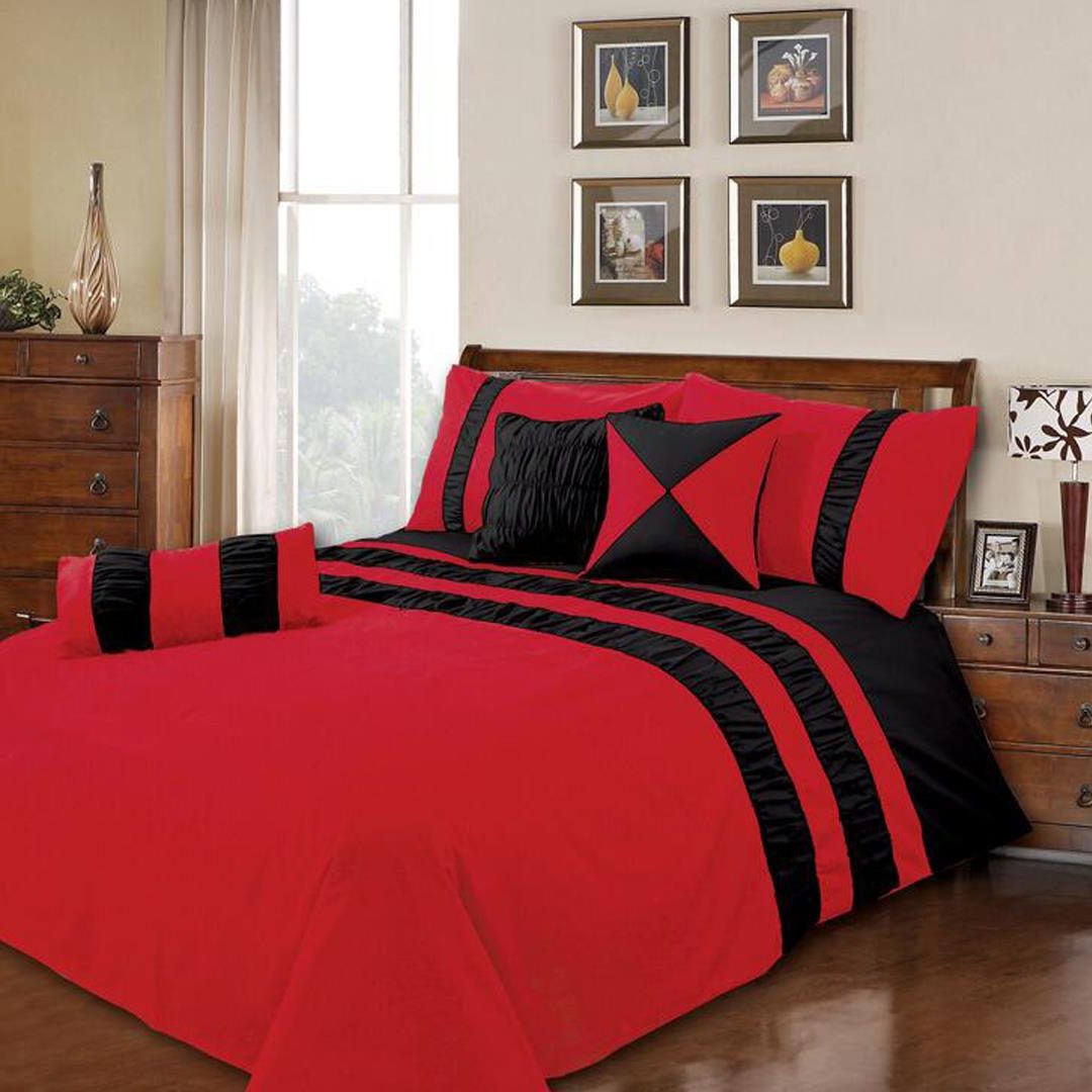 6 Pcs Splendid Red Bed Sheet Set With Quilt, Pillow And Cushions Covers