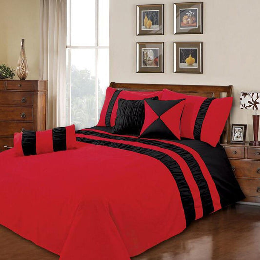 6 Pcs Splendid Red Bed Sheet Set With Quilt, Pillow And Cushions Covers 1080