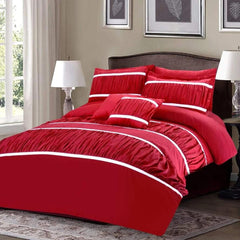 6 Pcs Splendid Red With White Bed Sheet Set With Quilt, Pillow And Cushions Covers 01