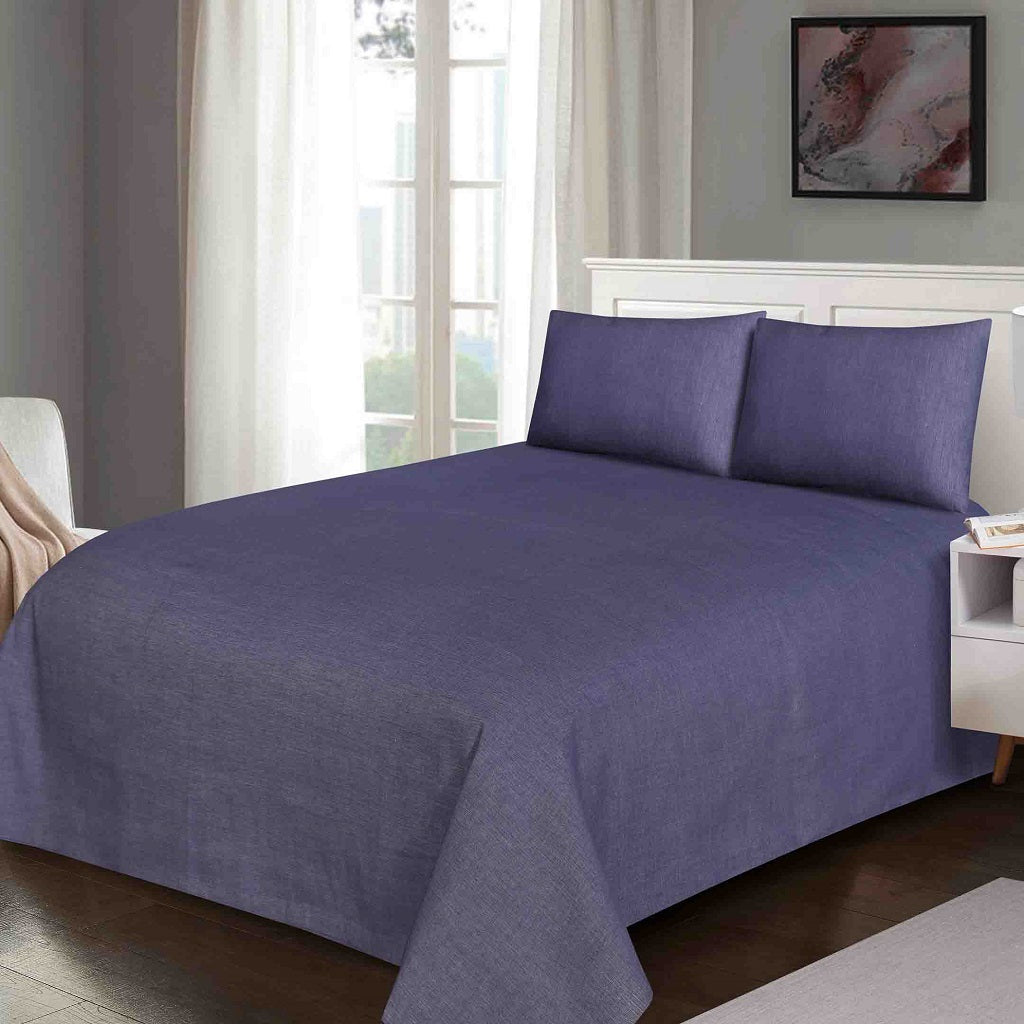 6 Pcs Textured Blue Bed Sheet Set with Quilt and Pillow Covers