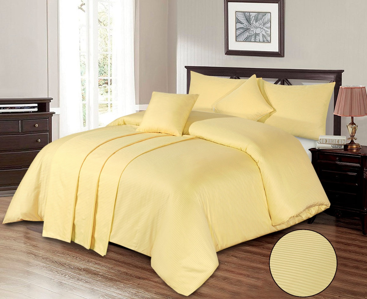 Amelia Satin Stripe 6 Pcs Duvet Cover Bedding Set Yellow