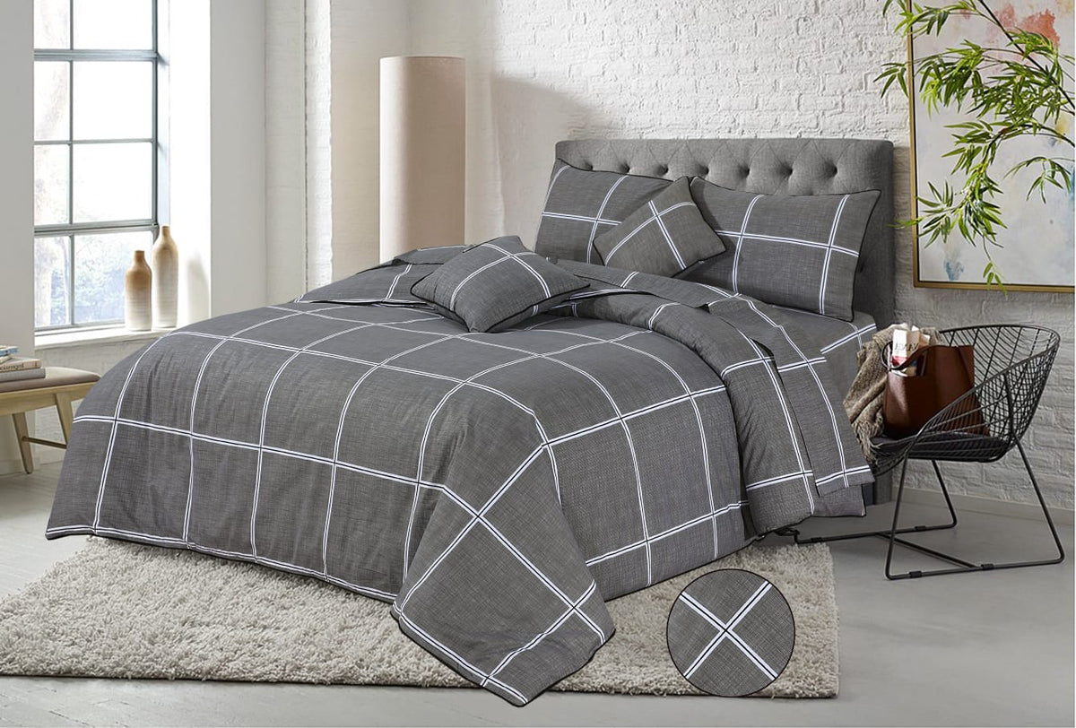 Amelia Satin 6 Pcs Duvet Cover Bedding Set Check