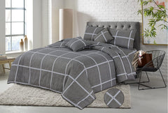 Amelia Satin 6 Pcs Duvet Cover Bedding Set Check