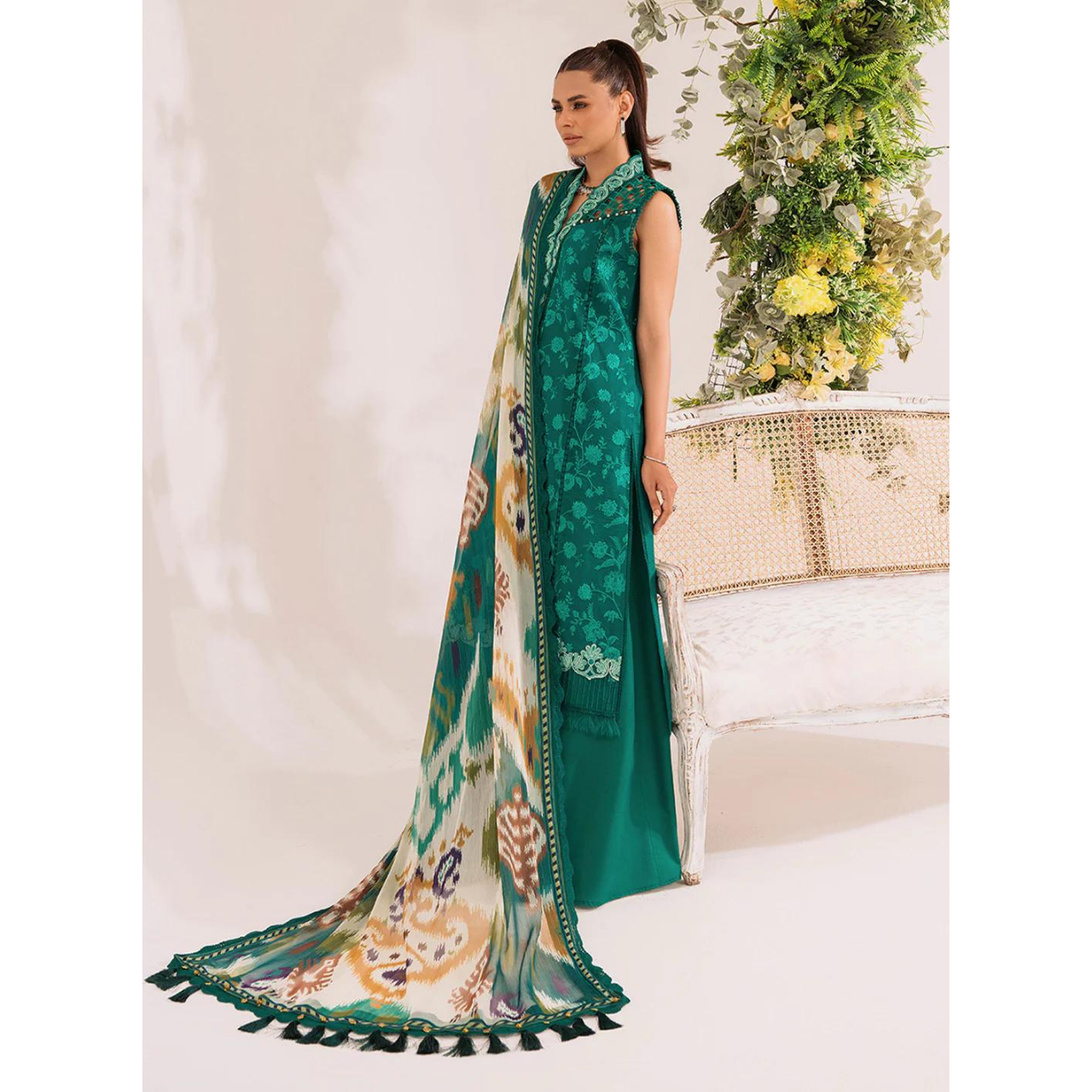 Emerald Dream 3 Pcs Embroidered Suit Green