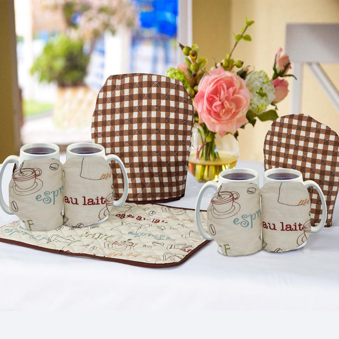 7 Pcs Quilted Tea Cozy Set Brown