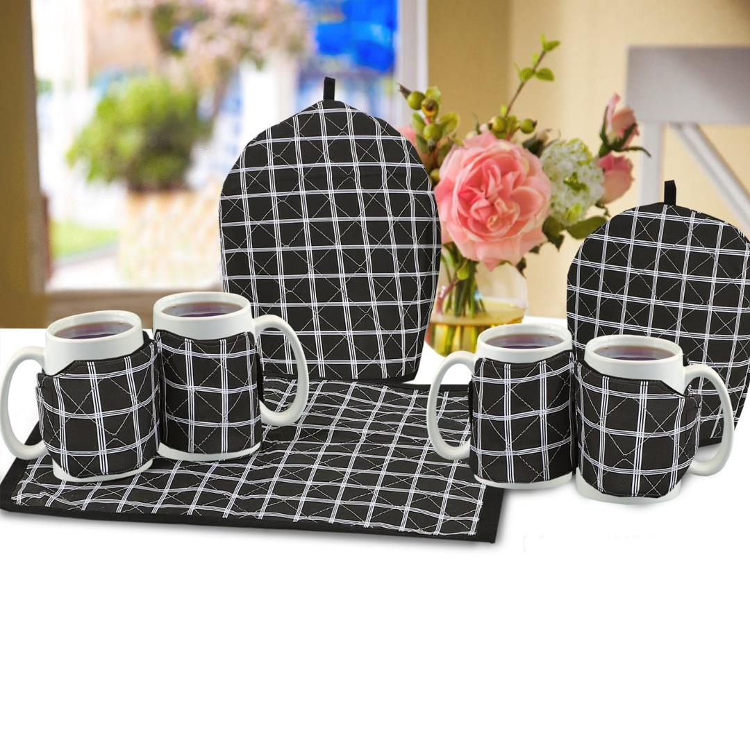 7 Pcs Quilted Tea Cozy Set Check Black