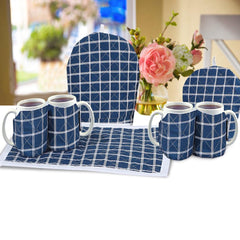 7 Pcs Quilted Tea Cozy Set Check Blue