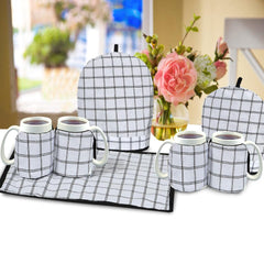 7 Pcs Quilted Tea Cozy Set Check White