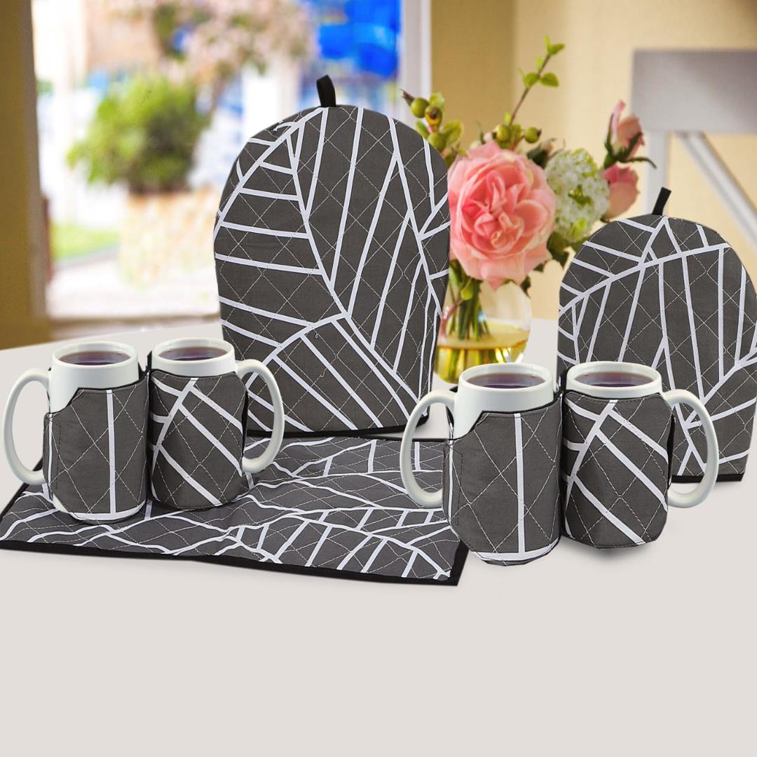 7 Pcs Quilted Tea Cozy Set Elettra Black