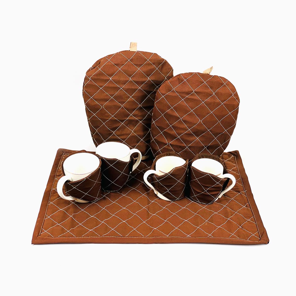 7 Pcs Quilted Tea Cozy Set Maze Brown