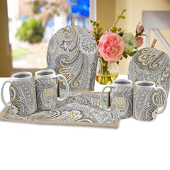 7 Pcs Quilted Tea Cozy Set Paisley Grey