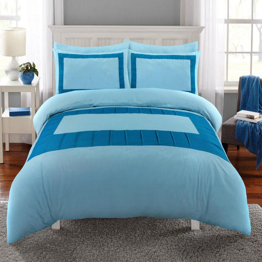 8 Pcs Blue Block Sky Blue Bed Sheet Set With Quilt, Pillow And Cushions Covers 1080