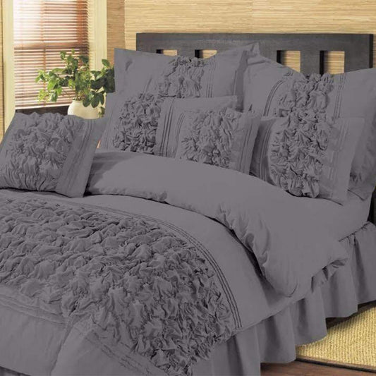 8 Pcs Bubbles Wedding Grey Comforter Set With Quilt, Pillow And Cushions Covers 1000