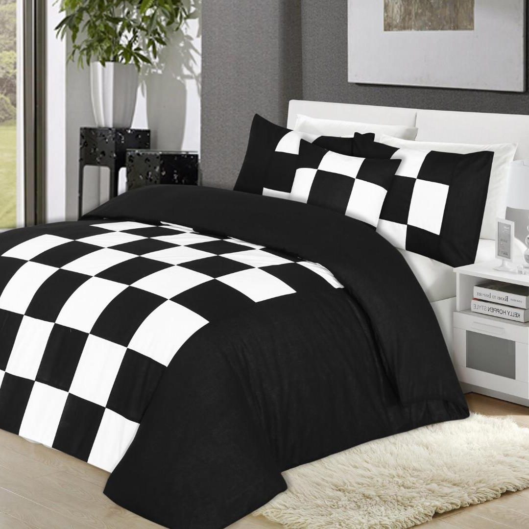 8 Pcs Chess Black Bed Sheet Set With Quilt, Pillow And Cushions Covers