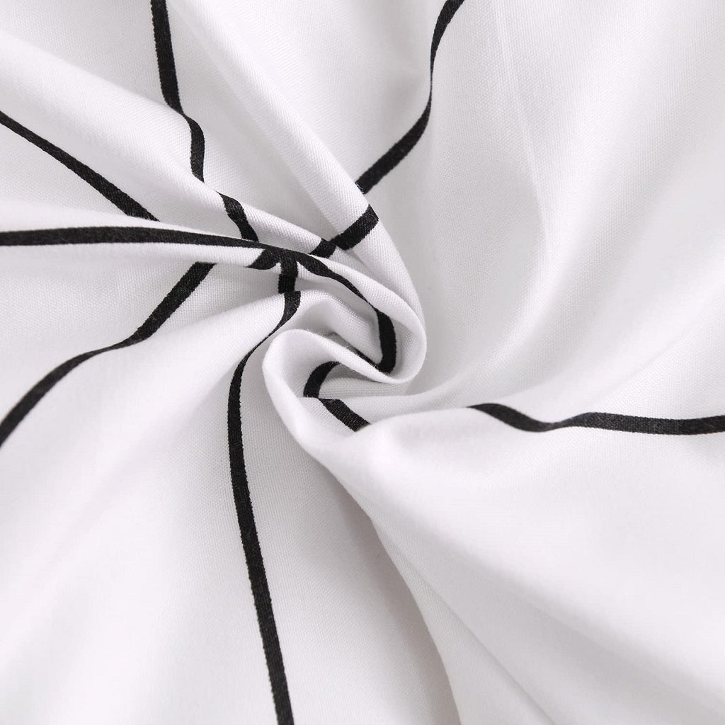 5 Pcs Cotton Sateen King Size Duvet Cover Set White with Black Line