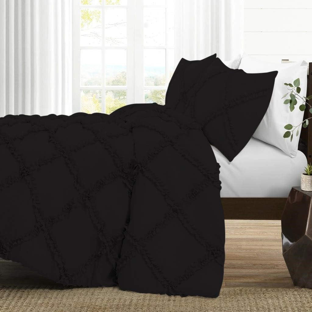 8 Pcs Cross Ruffled Black Bed Sheet Set (Quilt, Pillow & Cushion Covers)