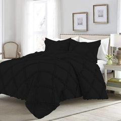 8 Pcs Cross Ruffled Black Bed Sheet Set (Quilt, Pillow & Cushion Covers)