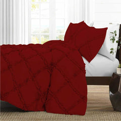 8 Pcs Cross Ruffled Maroon Bed Sheet Set (Quilt, Pillow & Cushion Covers)