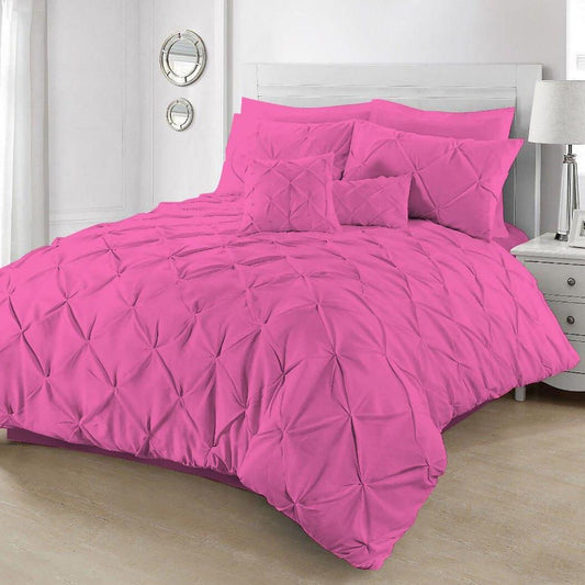 8 Pcs Diamond Creamy Pink Bed Sheet Set With Quilt, Pillow And Cushions Covers 1080