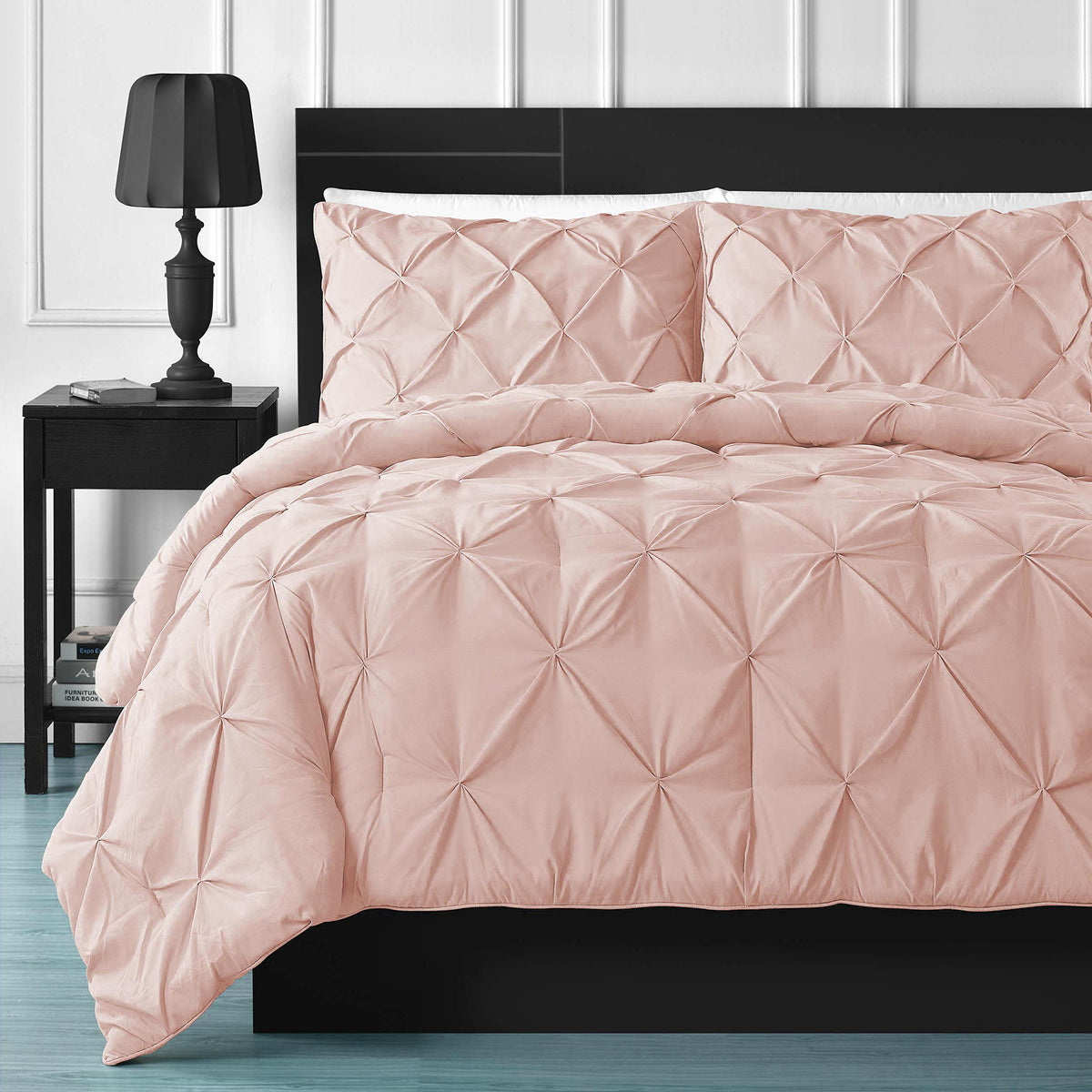 8 Pcs Diamond Salmon Pink Bed Set (Quilt, Pillow, Cushion Covers)