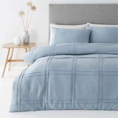 8 Pcs Double Line Pleated Sky Blue Bed Sheet Set (Quilt, Pillow & Cushion Covers)