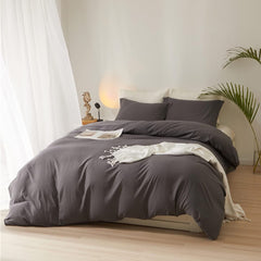 8 Pcs Dyed Plain Charcoal Bed Sheet Set (Quilt, Pillow & Cushion Covers)