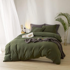 8 Pcs Dyed Plain Olive Green Bed Sheet Set (Quilt, Pillow & Cushion Covers)