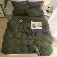 8 Pcs Dyed Plain Olive Green Bed Sheet Set (Quilt, Pillow & Cushion Covers)