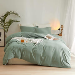 8 Pcs Dyed Plain Sage Green Bed Sheet Set (Quilt, Pillow & Cushion Covers)