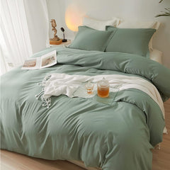 8 Pcs Dyed Plain Sage Green Bed Sheet Set (Quilt, Pillow & Cushion Covers)