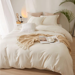 8 Pcs Dyed Plain White Bed Sheet Set (Quilt, Pillow & Cushion Covers)