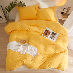 8 Pcs Dyed Plain Yellow Bed Sheet Set (Quilt, Pillow & Cushion Covers)