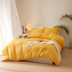 8 Pcs Dyed Plain Yellow Bed Sheet Set (Quilt, Pillow & Cushion Covers)