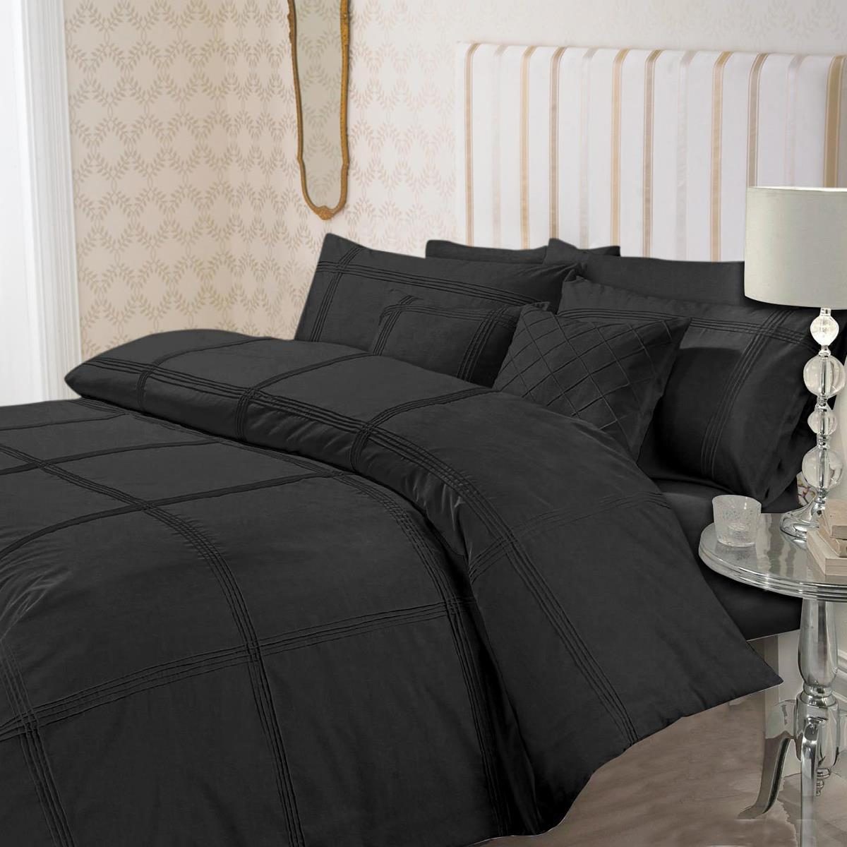 8-Pcs-Dyed-Pleated-Black-Bed-Sheet-Set-with-Quilt-Pillow-and-Cushions-Covers.