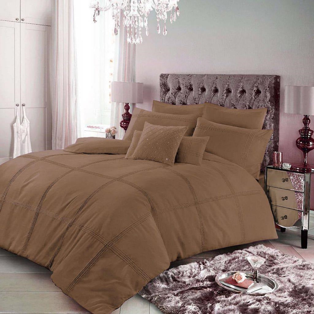 8 Pcs Dyed Pleated Brown Peanut Bed Sheet Set With Quilt, Pillow And Cushions Covers