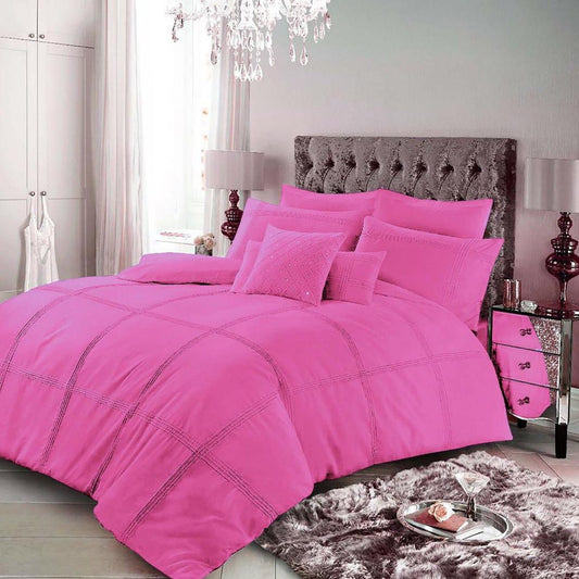 8 Pcs Dyed Pleated Creamy Pink Bed Sheet Set With Quilt, Pillow And Cushions Covers 1080