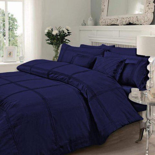 8 Pcs Dyed Pleated Navy Blue Bed Sheet Set With Quilt, Pillow And Cushions Covers 1080