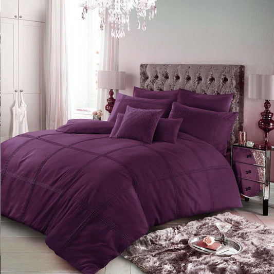 8 Pcs Dyed Pleated Purple Bed Sheet Set With Quilt, Pillow And Cushions Covers 1080