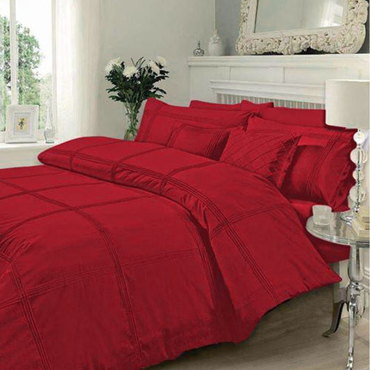 8 Pcs Dyed Pleated Red Bed Sheet Set With Quilt, Pillow And Cushions Covers 1080