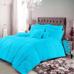 8 Pcs Dyed Pleated Turquoise Bedding Set