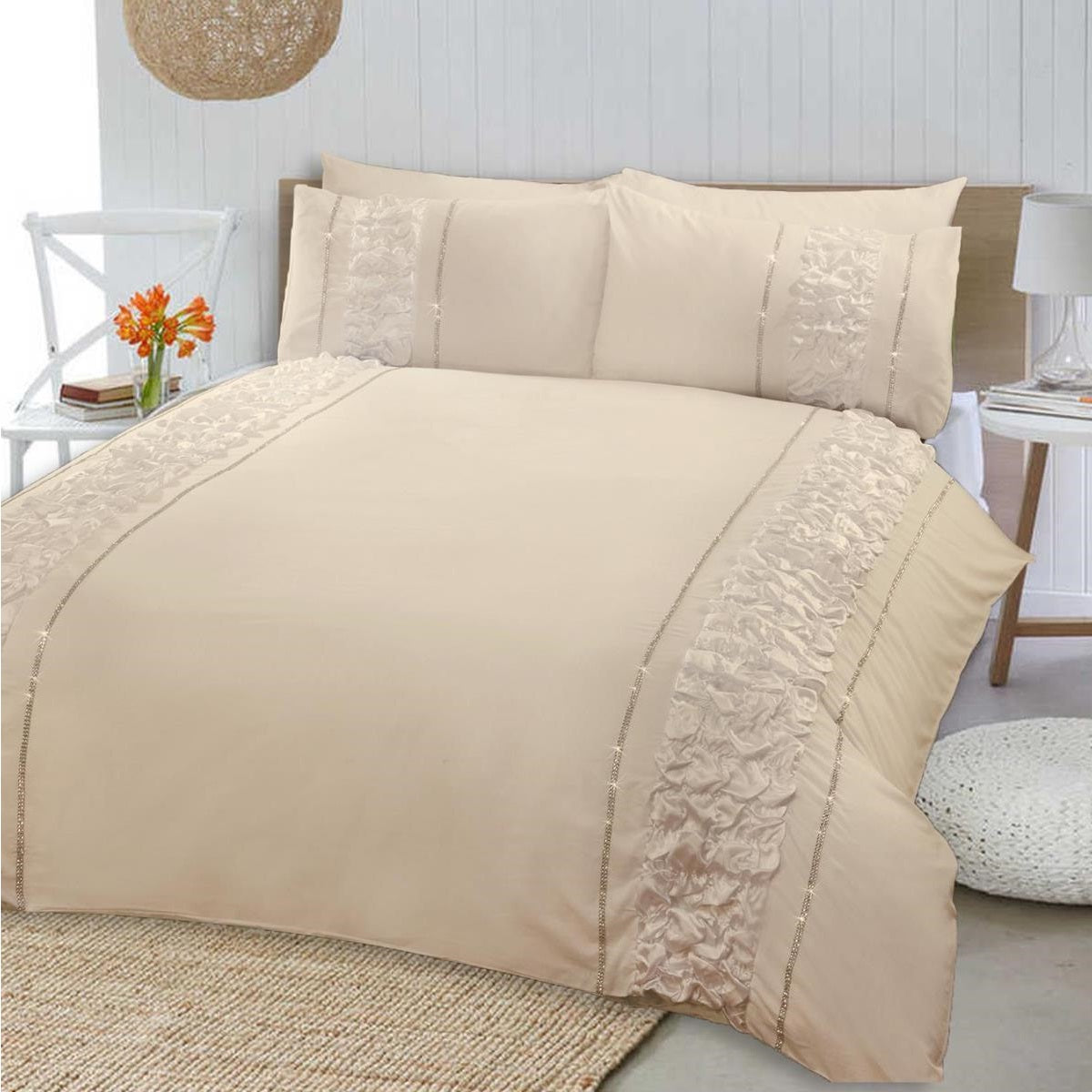 8 Pcs Dyed Smokey Beige Bed Sheet Set with Quilt, Pillow and Cushions Covers