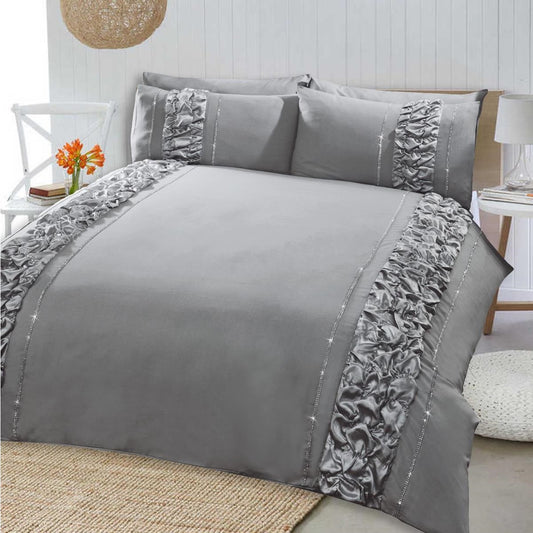 8 Pcs Dyed Smokey Grey Bed Sheet Set with Quilt, Pillow and Cushions Covers 1200