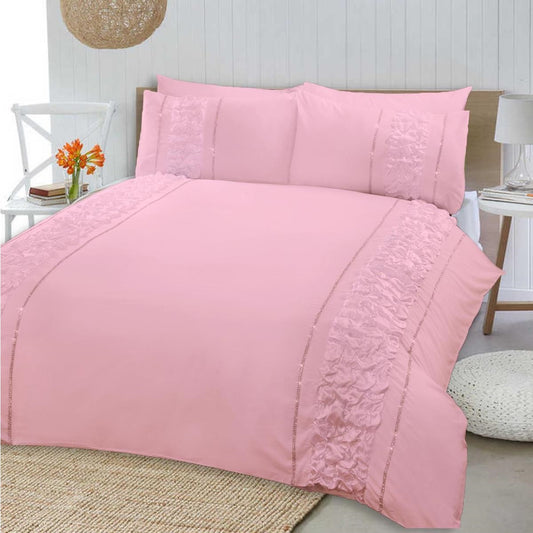 8 Pcs Dyed Smokey Pink Bed Sheet Set with Quilt, Pillow and Cushions Covers 1200