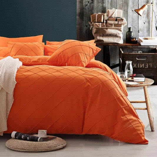 8 Pcs Pinch Pleat Orange Bed Sheet Set With Quilt, Pillow And Cushions Covers 1024